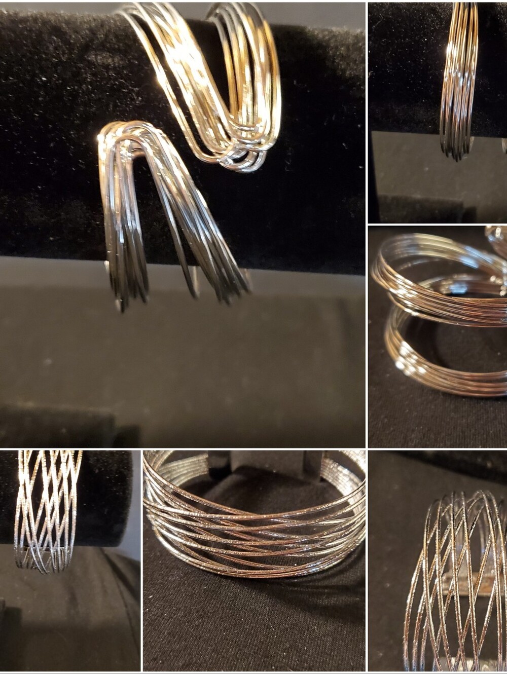Sexy Set of 2 Silver Tone Multi-Strand Statement Cuff Bracelets